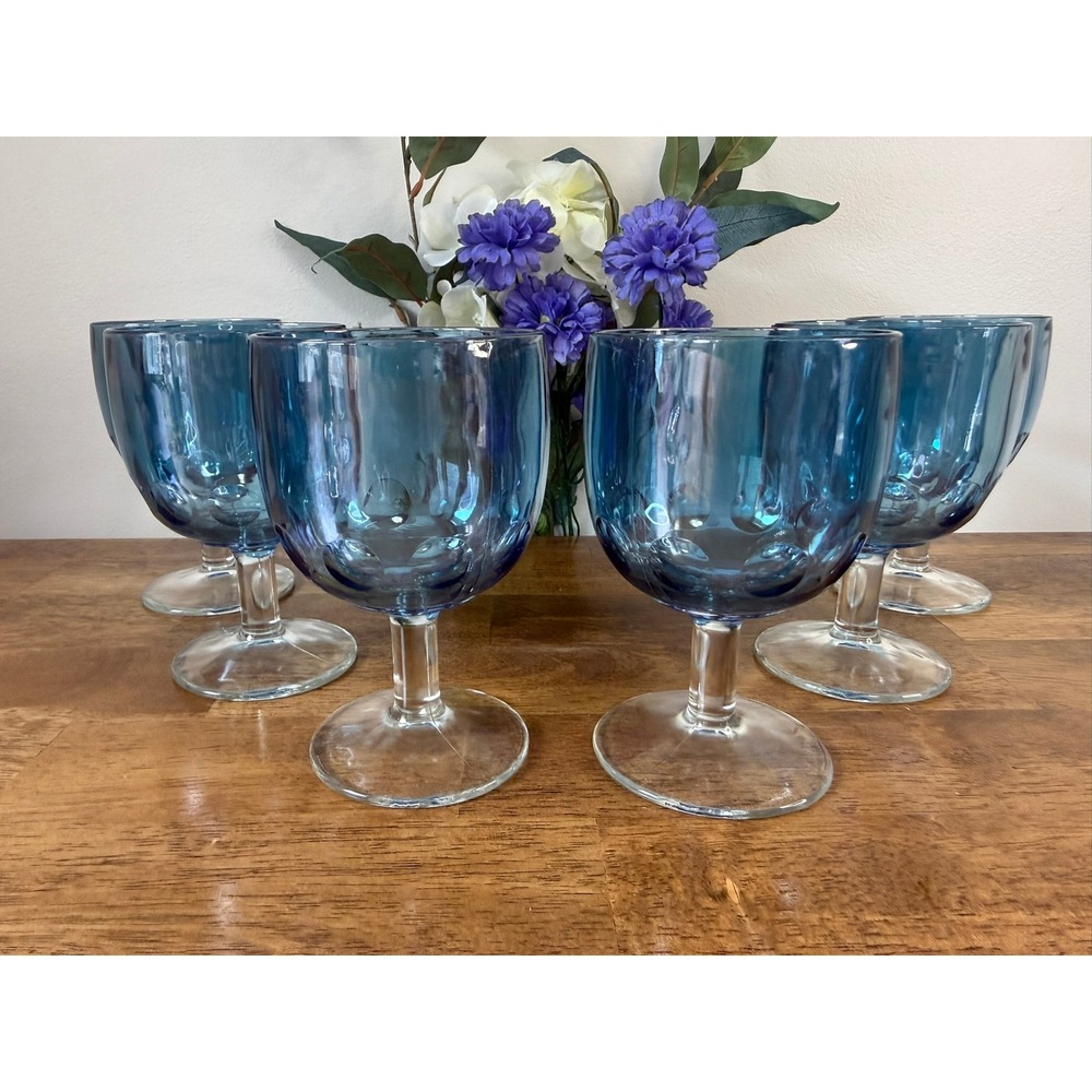 Vintage‎ Bartlett Collins Iridescent Blue Carnival Glass Goblets Mid Century Bar